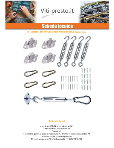 1 x Kit di fissaggio della vela ombreggiante...