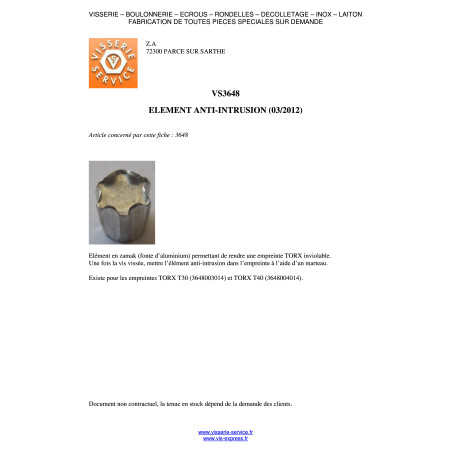 1 x ELEMENTO ANTI INTRUSIONE T45 Zamak