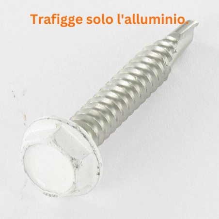 1 x Vite Autoperforante Testa Esagonale 6,3X40 Acciaio Inox A2 Ral9010 Bianco Puro