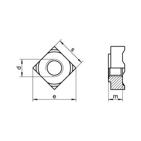 1 x Dado Quadrato A Saldare M5 9X9X4.2 Acciaio Inox A2