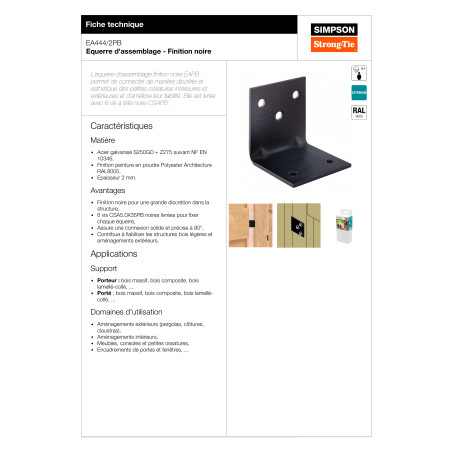1 x Staffe SIMPSON Strong Tie 40X40X40 Spessore 2 Ral9005 Nero Intenso