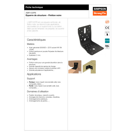 1 x Staffe Da rinforzo SIMPSON Strong Tie 100X100X100 Ral9005 Nero Intenso