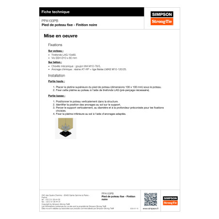 1 x Base de correio fisso SIMPSON Strong Tie 130X130 Ral9005 Nero Intenso