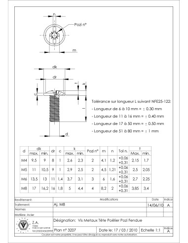 1 x Vite Testa Poelier Larga Pozy Con Intaglio...