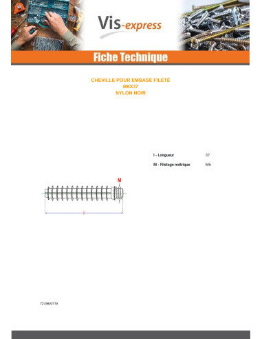 1 x Tassello Filettato Per Flangia M6X37 nailon...