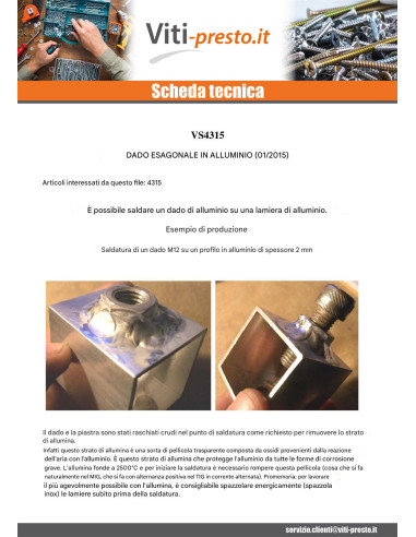 1 x Dado esagonale M16 Alluminio