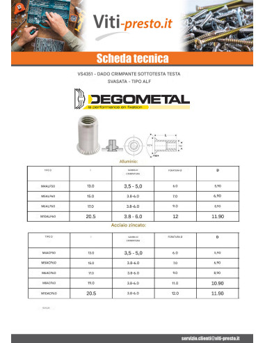1 x Dadi Rivettabili Testa Forata M4X13 ACF 50