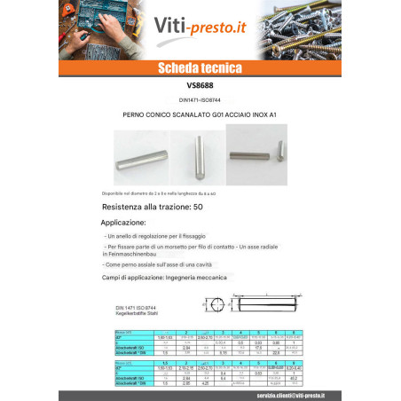1 x Pasadores Conico POTERE Acciaio Inox A1 G01 1,5X8