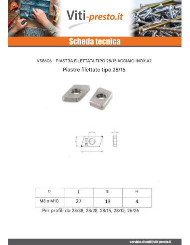 1 x Dado per guida Acciaio Inox A2 13X27X4 M8
