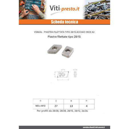 1 x Dado per guida Acciaio Inox A2 13X27X4 M8