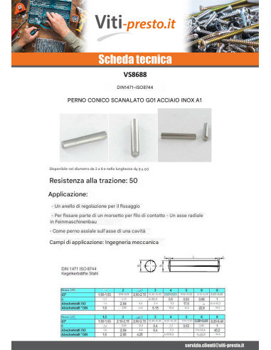 1 x Pasadores Conico POTERE Acciaio Inox A1 G01...