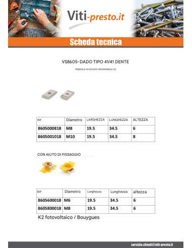 1 x Dado per guida Acciaio Inox A2 18X34X6 M8