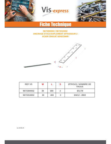 1 x Ancoraggio ACCOPPIAMENTO 30X400 Spessore 5