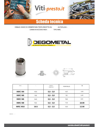 1 x Dado CIECO Acciaio Inox M8X15.5 INRC