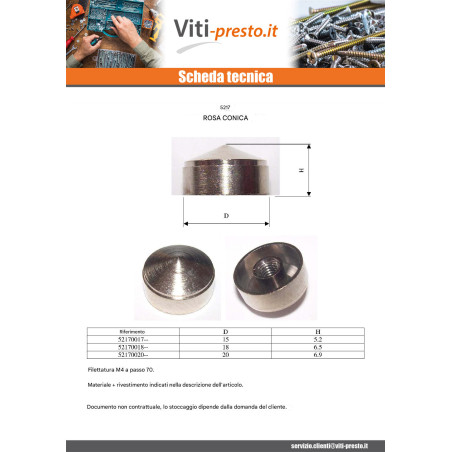 1 x Coprivite Conico Ottone 15 Maschiatura Foro Cieco M4 HT 5.2