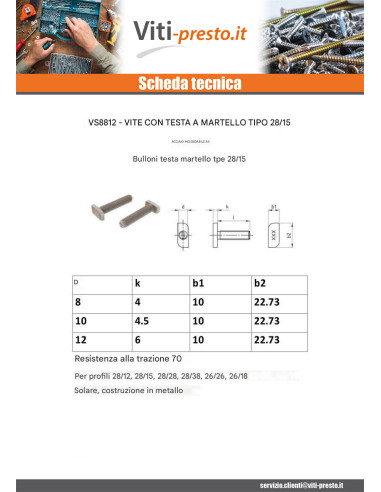 1 x Vite Per Metalli Testa A Martello 10X10X4,5...