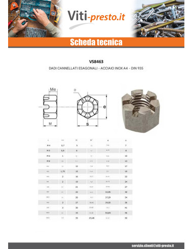 1 x Dado esagonale con SLOT Acciaio Inox A4 M8