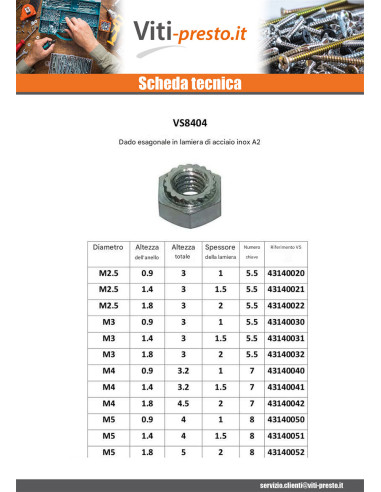 1 x Dado esagonale per lamiera Zincate M6...