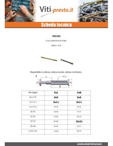 1 x Vite Manicotto M4 Ottone Nichelato Per...