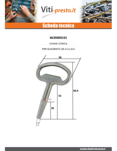 1 x Chiave Da MANOVRA con Quadrato Conico MASCHIO