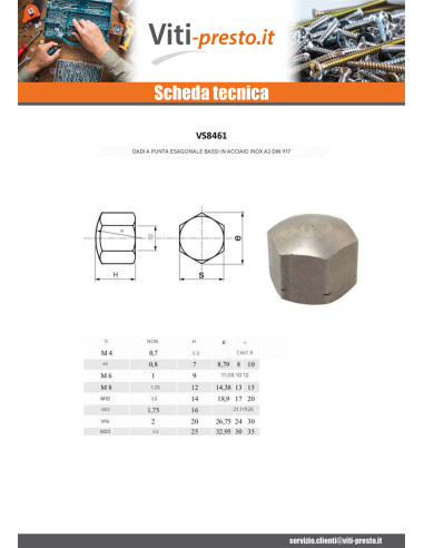 1 x Dado cieco Esagonale GIÙ Acciaio Inox A2 M20