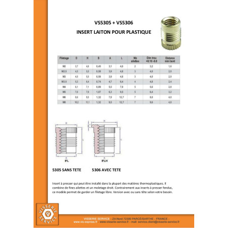 1 x Inserto Con Testa FINFIX Ottone M5X9.5
