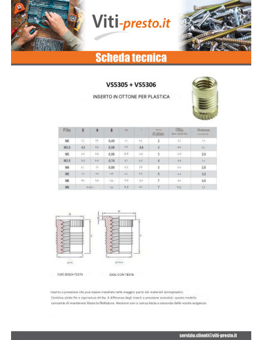 1 x Inserto Con Testa FINFIX Ottone M5X9.5