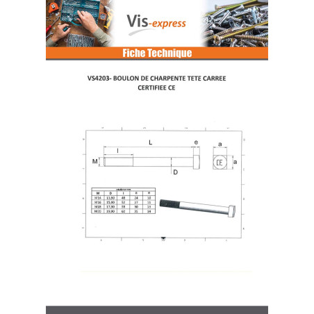 1 x Bullone (Venduto Con Dado) Telaio M16X180 Testa Quadrata 27X27X11 Zincate