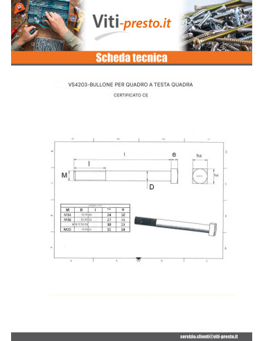 1 x Bullone (Venduto Con Dado) Telaio M18X200...
