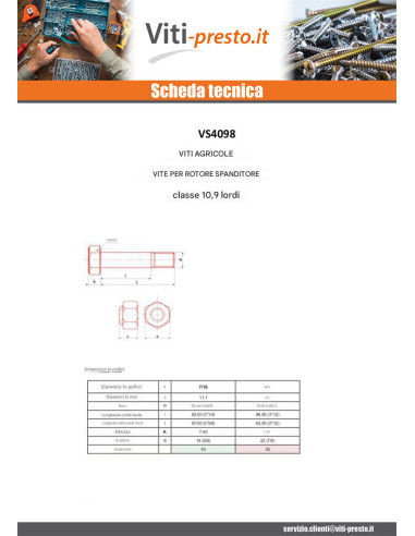 1 x Vite ROTORE TIMBRO 9/19X3"1/2 Classe 10.9...