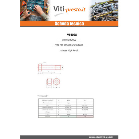1 x Vite ROTORE TIMBRO 9/19X3"1/2 Classe 10.9 Acciaio Grezzo