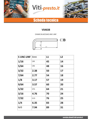 1 x Chiave UNC/UNF Acciaio Grezzo 1/8