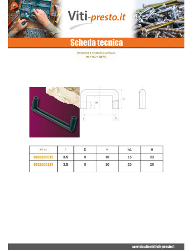 1 x MANIGLIA nailon negro Lunghezza 120