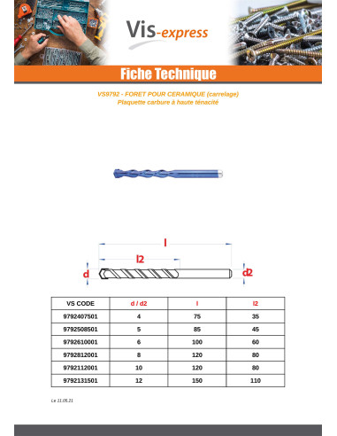 1 x Punta per ceramica 4X75