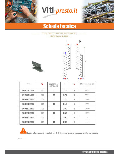 1 x Fissaggio Da TRAVI Destra Sendzimir 32X210