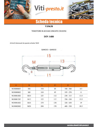 1 x Tenditore A Due Occhielli 10X125 Occhio...