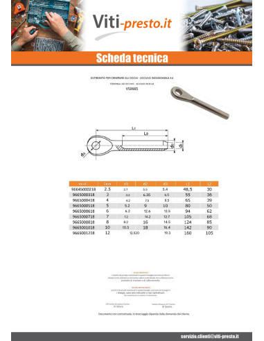 1 x Punta con A Rivetto con Occhio Acciaio Inox...