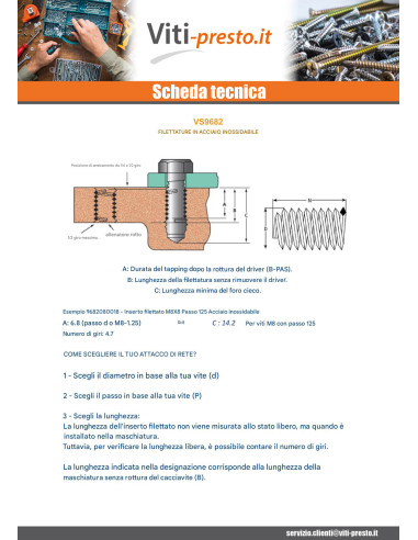 1 x Filetto Riportato M8X24 Passo 125 Acciaio Inox