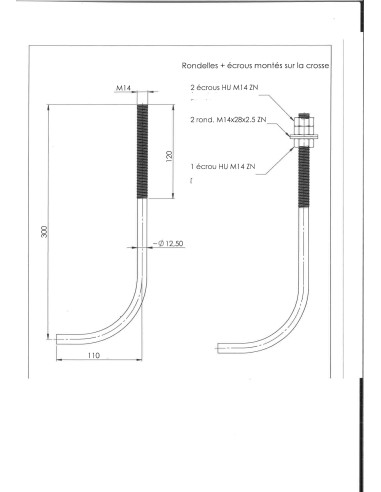 1 x Bullone A J M14X300 +3 Dado +2 Rondella...