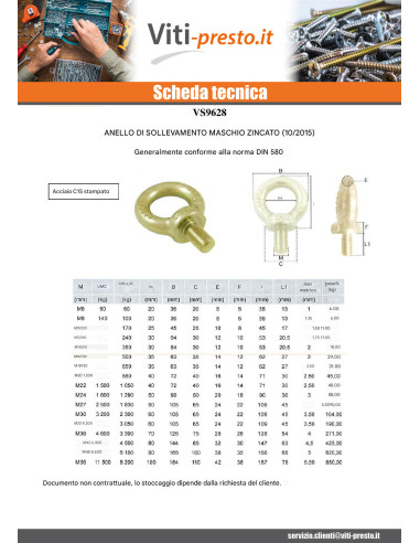 1 x Anello Di Sollevamento MASCHIO M24 Zincate
