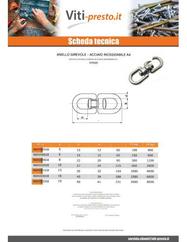 1 x Mulinello A Due Anelli Acciaio Inox A4...