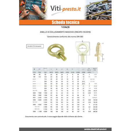 1 x Anello Di Sollevamento MASCHIO M22 Zincate