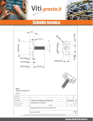 1 x Vite Per Metalli Testa A Martello M10X35...