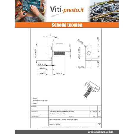 1 x Vite Per Metalli Testa A Martello M10X35 Acciaio Inox