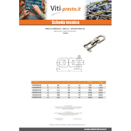 1 x Mulinello A Due Grilli Acciaio Inox A4 Diametro 10