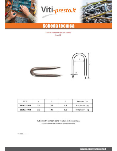 1 x KG Cambrette Acciaio Inox A2 2,7X30