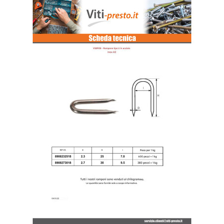 1 x KG Cambrette Acciaio Inox A2 2,7X30