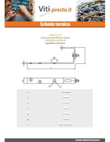 1 x Gancio Da per coperture VARIO 260X30X60 /5...