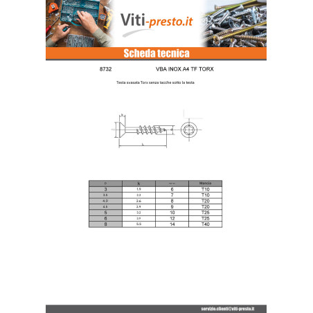 1 x Vite Per Legno E Truciolato Testa Forata 6X120 Filettata Su 70 T25 Acciaio Inox A4