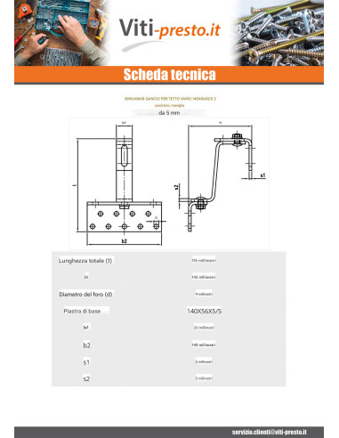 1 x Gancio Da per coperture VARIO 140X56X5 /5...